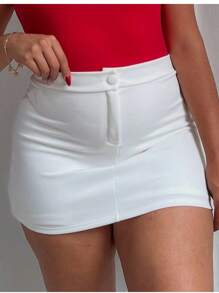 Women's Elegant Neoprene Button-Down Skirt Shorts -  Style - 白色 - 查看 2