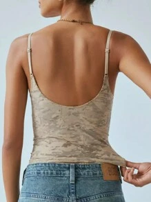 Women's Floral/Polka Dot/Striped Tank Top Spaghetti Tank Top - 淺棕色 - 查看 4