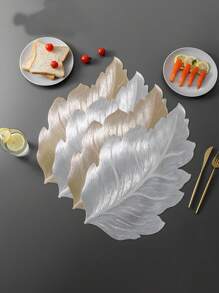 4pcs- 3D Touch Gold Leaf Shaped Place Mats, Tropical Leaves, Vinyl Tablemats Plastic Table Mats For Holiday Wedding Dining Table Decoration, Suitable For Table Centerpiece Wedding Gold Placemats Birthday New Year Tabletop Decoration - Golden Leaves - View 6