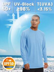 KEFITEVD Men's Long Sleeve Shirts UPF 50+ UV Sun Protection Athletic Shirts For Hiking Running Workout Rash Guard - 藍色 - 查看 2