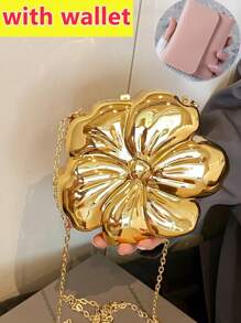 Women's Elegant Mini Flower Shaped Chain Crossbody Bag, Metallic Y2K Style Theme Party Shoulder Bag, Fashionable Novelty Shaped Bags, Versatile Small Mobile Phone Key Coin Purse, Portable Outdoor Travel Vacation Cosmetic Bags, Exquisite Floral Bag For Women