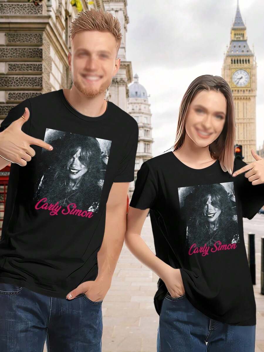 Valentine's Day Vintage Carly Simon Style T-Shirt 70s Boho Chic AOR Music Classic Rock - màu đen - Xem 1