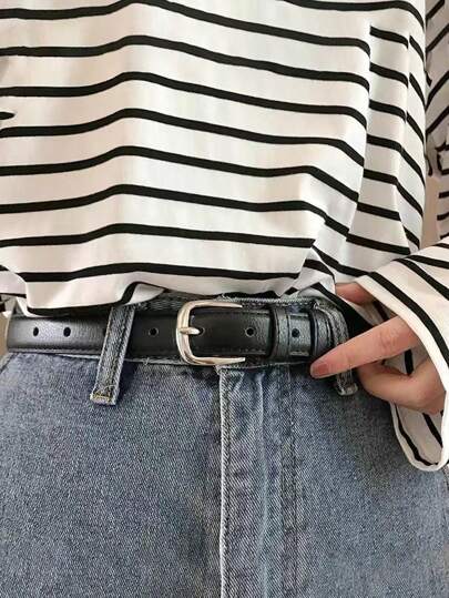 1pc Unisex Black & Coffee Colored Vintage Style Casual PU Leather Belt, Fashionable Versatile Daily Waist Accessory