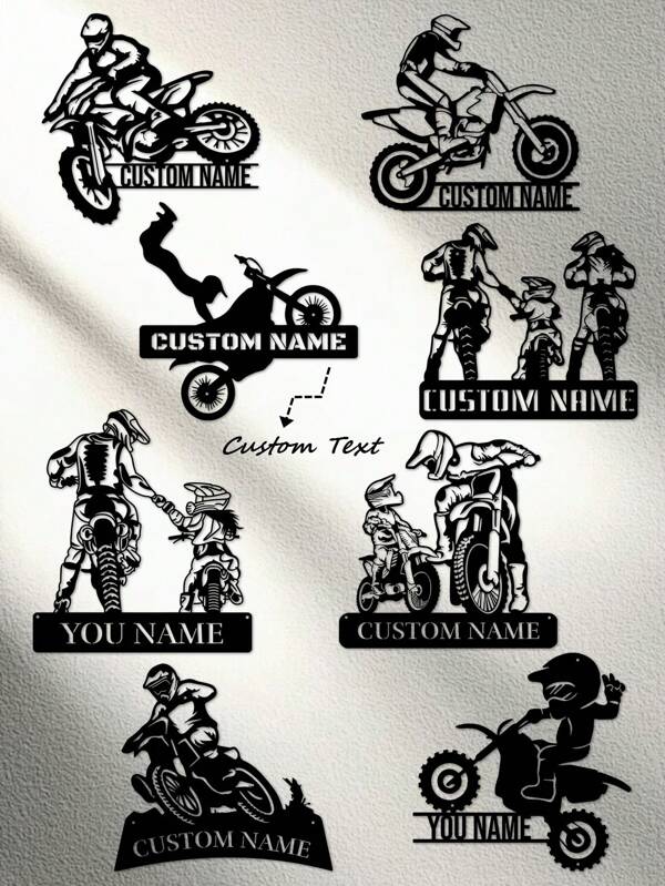 1 pezzo Decorazione da parete in metallo personalizzata per padri, madri e figli - Nome del ragazzo e logo del motociclista per motociclette fuoristrada - Contenuto del testo luminoso per temi di motociclette fuoristrada - Regali per gli appassionati di fuoristrada Compleanno Laurea, Multifunzionale, Ornamentale, Riutilizzabile, Raffinato, Elegante, Alta qualità, Colorato, Moderno, Personalizzato, Unico, Decorazione per la casa, Decorazione per la casa, Armonia domestica