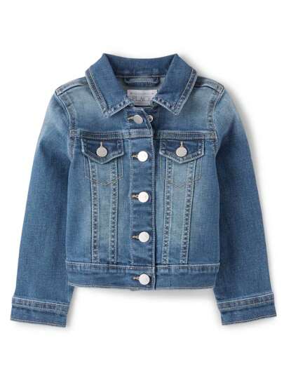 The Children's PLACE Baby Girls Medium Wash Denim Jacket Cotton Snap Front Collared