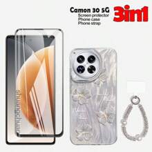 Set 3 en 1: Protector de pantalla de vidrio templado anti-espía de pantalla completa para Infinix Smart 8; Funda de teléfono con pintura líquida con purpurina para Infinix Smart 9; Correa de muñeca con cristales para Infinix, Mi 14T, Itel A70, Infinix Smart 7, Y04, Y29S - 3en1 - Ver 16