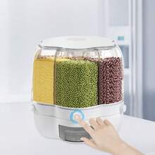 Cereal Dispenser, 6 Compartments, 360° Rotating Design, 17.64lbs Capacity, Press-Type Funnel, Airtight Storage, Transparent, Easy Access For Dry Food
