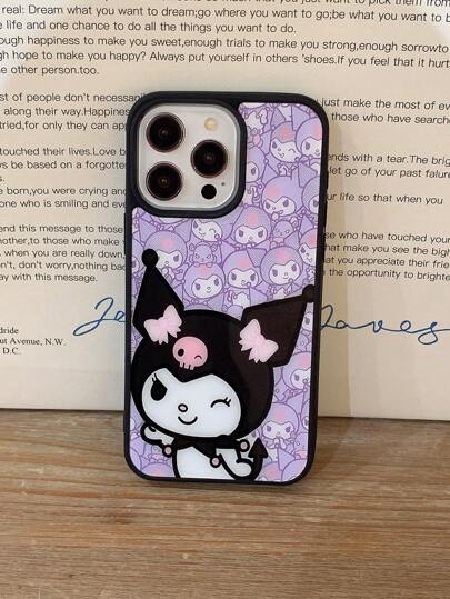 Sanrio Kuromi Black-Edged Glass Screen Shockproof Phone Protective Case Suitable For Apple 16 Pro Max/11/12/13/14 Plus/15 Pro/XS/XR Waterproof Anti-Fall Scratch Resistant