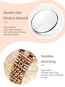 POEDAGAR 1件女士优雅玫瑰金不锈钢石英腕表，带日期显示，30米防水，夜光，休闲时尚女士腕表，附赠礼盒，适合商务场合，女士礼物