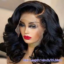 150% Density Elegant Body Wave Bob Wig Pre Plucked Frontal Human Hair 13x4 Transparent Lace Front Wigs Human Hair Natural Color Short Body Wavy Wig Curly Human Hair Wigs - Natural & Black - View 2