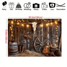 1pc Western Cowboy Background Flag, Made Of Polyester, Countryside Farmhouse Cowboy Theme Wall Decor, Available In Multiple Sizes, Suitable For Housewarming, Anniversary, General Celebrations, Party Backdrop - Multicolor - View 3