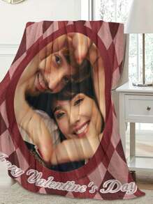 SRH 1pc Customizable Blanket - Plaid Pattern, Upload Your Own Photo And Text, Flannel Fabric, Soft And Cozy, Suitable For Room, Sofa, Bedroom, Office, Camping, Travel, Best Personalized Gift For Partner, Valentine's Day, Mother's Day, Anniversary, Birthday