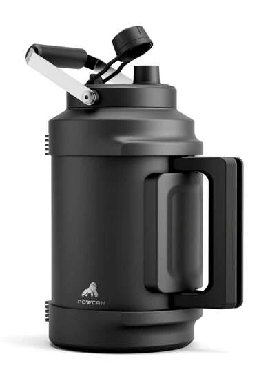 1 加侖旅行保溫水瓶：二合一吸管嘴蓋，雙手柄，防漏，保冷 48 小時，128 盎司不銹鋼水壺，適用於健身房、騎自行車、公路旅行、工作、家庭、野餐（午夜）