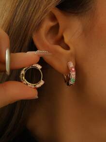 1 Paar Mode Kupfer Material Blumen Muster Creolen Ohrringe Schmuck für Frauen Mädchen