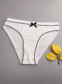 3pcs Bow Front Contrast Binding Brief - White - View 5