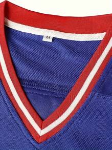 Men's Embroidered Ice Hockey Jersey 21 Blue Casual V-Neck Long Sleeves T-Shirts Party Sports Top