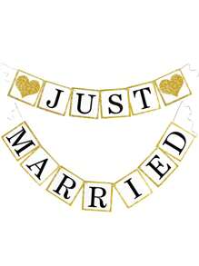 1pc-Wedding Banner Decoration Just Married Paper Wedding Wreath Supplies Proposal Engagement Sign Outdoor Party Bride Room Photo Decoration, Gold Glitter Just Married Sign Wreath Used For Bridal Tea Party Decoration, Photo Props And Car Decoration