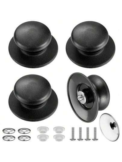 Perilla de tapa de olla de acero inoxidable, 4 Uds., tapa de olla con cuentas superiores, mango de tapa de olla de plástico