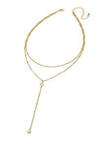 1pc Stylish Minimalist Metal Double-Layer Y-Shaped Tassel Necklace For Women, Suitable For Daily Wear, Party And Events