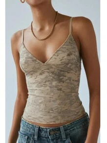 Women's Floral/Polka Dot/Striped Tank Top Spaghetti Tank Top - 淺棕色 - 查看 3