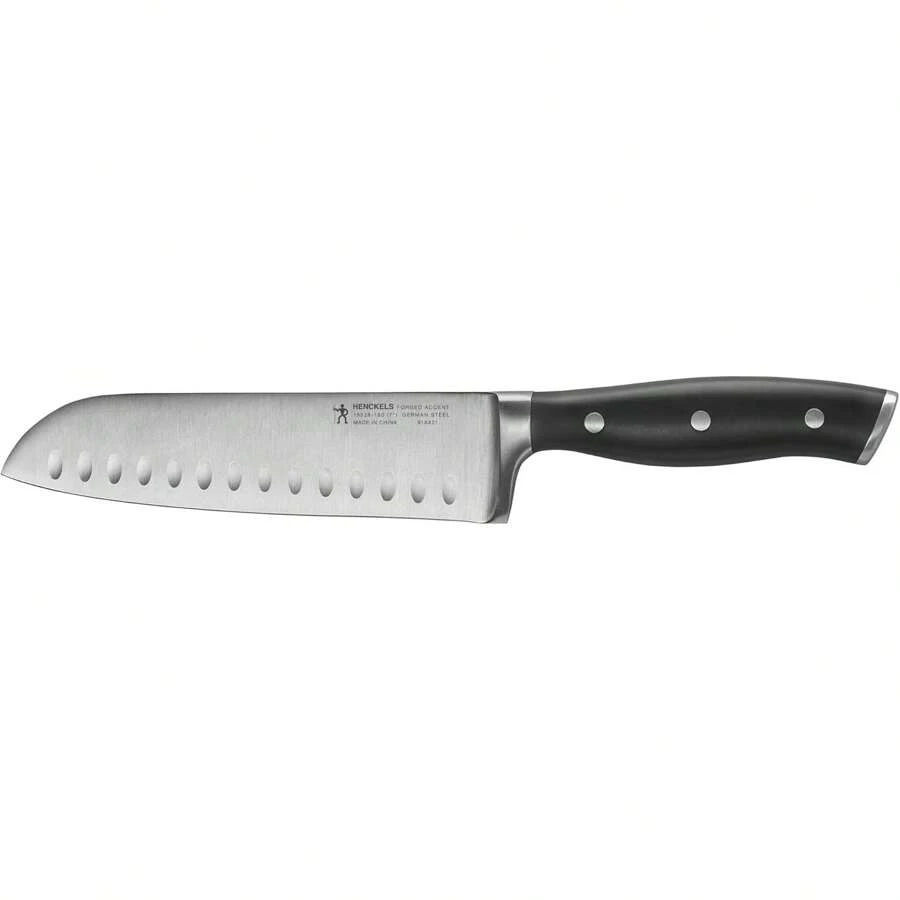 Forged Accent 7-Inch Hollow Edge Santoku Knife, Black