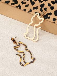 2 件创意可爱豹纹猫耳耳环，适合女性派对和街头佩戴 - 豹紋 - 查看 4