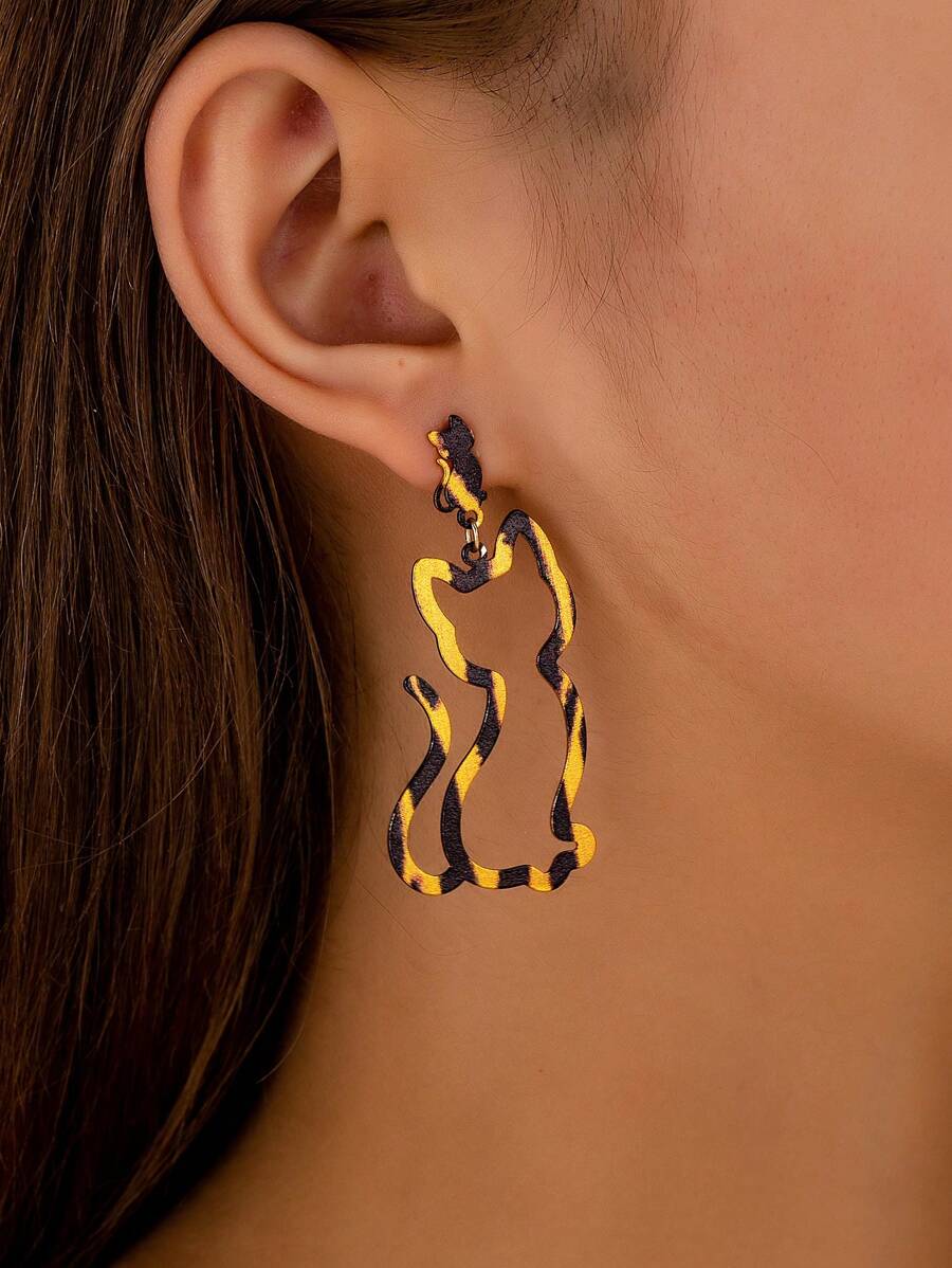 2 件创意可爱豹纹猫耳耳环，适合女性派对和街头佩戴 - 豹紋 - 查看 1