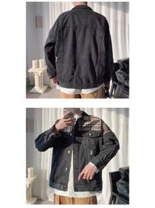 Spring New Plaid Denim Jacket For Men, Fashionable Loose Jacket, Stylish And Versatile Denim Jacket - màu đen - Xem 6