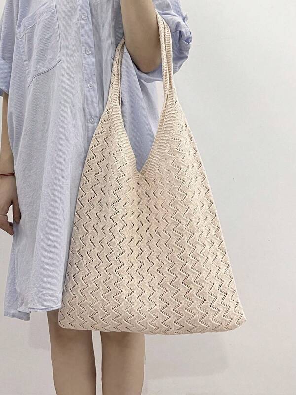 1 pezzo Borsa intrecciata media di design originale INS, colore albicocca, adatta a donna, borsa da spiaggia di moda, borsa a rete cava, borsa della spesa, adatta per uso quotidiano, appuntamenti, regali per laureati, adolescenti, studenti universitari, vacanze, spiaggia, a tracolla, borsa a tracolla, borsa a mano di grande capacità