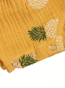 Conjunto de verano para bebé de 2 piezas, pelele con tirantes finos estampado de piña/lunares y diadema con lazo para niñas pequeñas - Amarillo - Ver 5