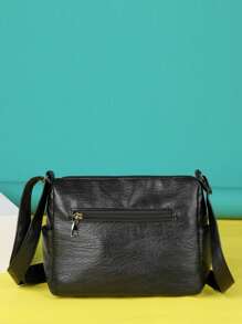 Bolso de mujer nuevo para 2025, moda con gran capacidad, bolso de hombro, tacto suave, unicolor, adecuado para madres, gran capacidad, múltiples bolsillos, bolso de mensajero - Negro - Ver 5
