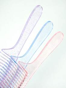 1件/2件/3件 隨機透明水晶亮面手柄髮梳，平梳，男女適用，乾濕兩用，護髮，送給女孩的禮物 - 彩色 - 查看 3