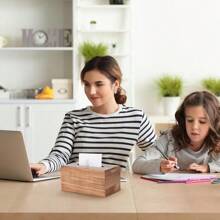 Tissue Box Cover, Acacia Wood Tissue Box Holder With Slide-Out Bottom, Wooden Tissue Box Cover Cube For Bathroom, Bedroom, Dinner Table, Office,Kitchen (Rectangle) 9.84"L X 5.91"W X 4.84"H