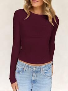 Vaiaye Women's Long Sleeve Sexy Backless Fitted Christmas Activewear Top - Burgundy - View 6