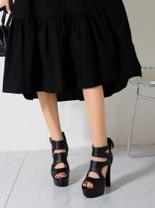 Women's Peep Toe High Heel Sandals, Sexy Platform Thick Sole Comfortable Hollow Out Heeled Boots, Spring Summer