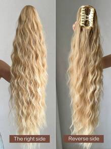 26-28英寸长波浪形合成爪形马尾假发，金色，耐热纤维，适合女孩和女士日常佩戴 - 米色 - 查看 5