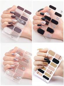 4 件套优雅温和美甲贴纸，全指甲光泽抛光贴花，可拆卸自粘指甲贴 - 彩色 - 查看 8