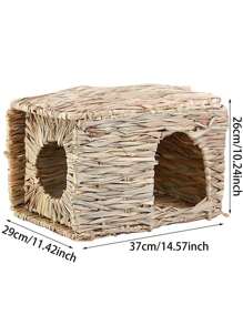A Handmade Rattan Hut Designed Specifically For Rabbits, Guinea Pigs, Hamsters, And Ferrets. It Is A Comfortable Hidden Play House With An Opening And A Foldable Bed Suitable For Small Animals - Multicolor - View 10