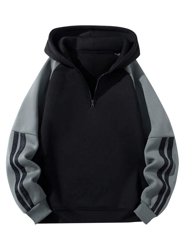 sweat-shirt à capuche zippé couleur block à manches raglan rayées pour homme, nouvelle arrivée printemps et automne