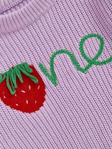 Suéteres de cumpleaños para niñas de 0 a 18 meses, jersey de punto con bordado de fresa y cuello redondo de manga larga para bebés - Morado - Ver 5