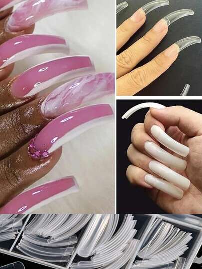 240PCS/Box Extra Long Hawk Curved Nail Tips, 4 Colors 5XL CURVE NAIL TIPS For Acrylic Full Cover Eagle Claw Curve False Nails Extension, 12 Sizes