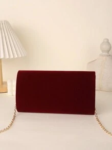 1pc Silver Color Strap V-Shaped Metal Bar Evening Clutch - Burgundy - View 4