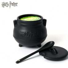 WB Harry Potter Officially Licensed Hogwarts Emblem Melting Pot 3D Three-Dimensional Sculpture Ceramic Coffee Mug Soup Cup With Spoon Tabletop Ornament Collectible Birthday Christmas Party Gift