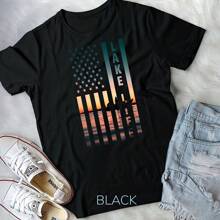 Lake Life Fisherman Sunset American Flag Bass Fishing Boat Unisex T-Shirt
