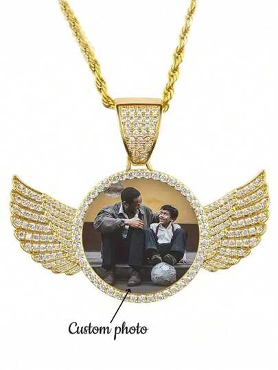 1pc Custom Picture Necklace, Hip Hop Style Personalized Pendant Necklace Jewelry With Gift Box Packaging, Angel Wings Necklace With Pendant Custom Image Jewelry Gift, ,Engraved,Stainless,Colorful,Cute,Adorable,Funny,Y2K,Stylish,Casual,Cuties,Unisex,Custom,Personalized,Unique,Customized,Ideal Gifts For Him,Ideal Gifts For Her,Her,Girlfriend,Friends,Grandparents,Family