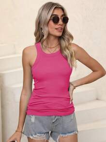 KAHULE Women's Basic Crew Neck Sleeveless Casual Tank Top Ribbed Soft Tank Top For Going Out