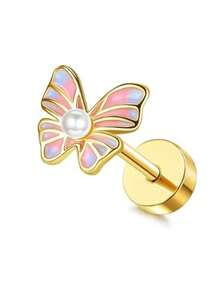 DOLOTTA 1PC 20G Brincos de cartilagem Stud para mulheres Brincos de aço cirúrgico com parte traseira plana Opala Borboleta Flor CZ Brincos de cartilagem Tragus Helix Piercing Jóias