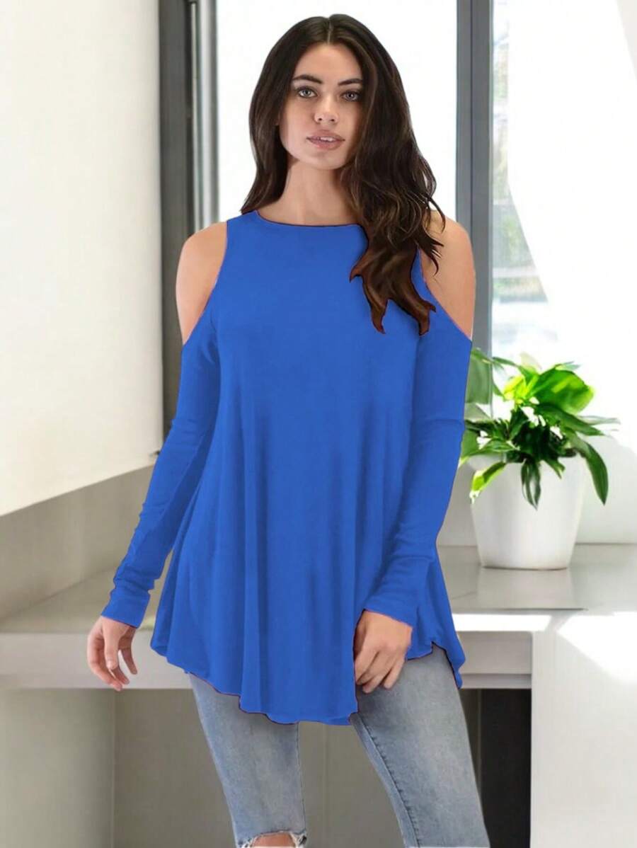 Fashion Sexy Women's Blouse With Off Shoulders Comfortable - 寶藍色 - 查看 1