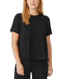 EILEEN FISHER Crewneck Short Sleeve Top - Black - View 1