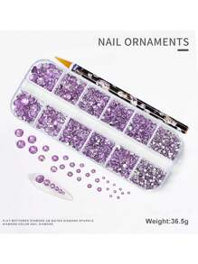 12 格 3D 平底美甲水钻，附赠 1 支水钻拾取蜡笔，约 1500 颗 2/3/4/5/6 毫米平底 Ab 水钻，适用于 DIY 工艺品、马克杯、瓶子、玻璃杯、衣服、化妆、指甲、美甲，水晶宝石 DIY 指甲饰物、指甲用品 - 彩色 - 查看 7